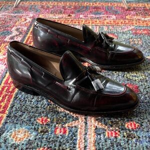 Men's Leather Tassel Slip-On Loafers in Burgundy